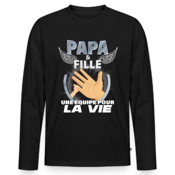idée cadeau Papa et fille meilleure équipe - T-shirt manches longues Premium bio Homme - noir - Devant - Nico (187cm)