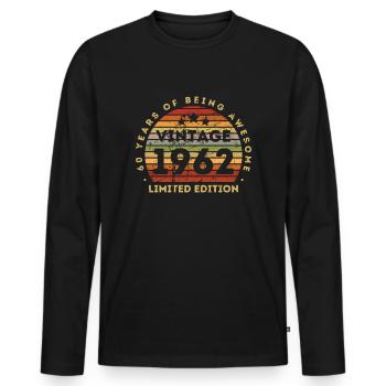 60e anniversaire 60 ans né en 1962 - T-shirt manches longues Premium bio Homme - noir - Devant - Nico (187cm)