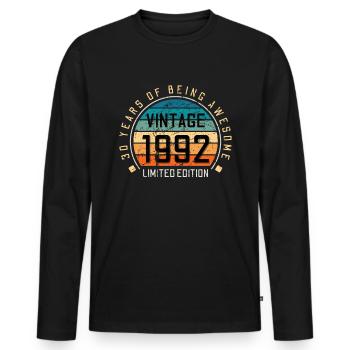 30e anniversaire 30 ans né en 1992 - T-shirt manches longues Premium bio Homme - noir - Devant - Nico (187cm)