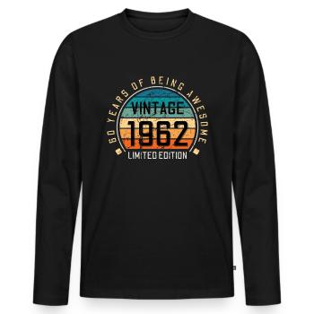 60e anniversaire 60 ans né en 1962 - T-shirt manches longues Premium bio Homme - noir - Devant - Nico (187cm)