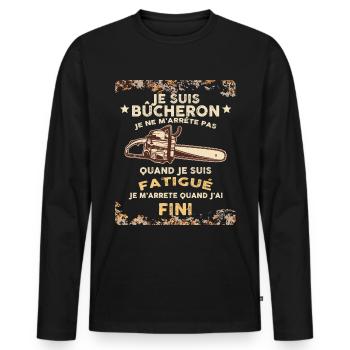 Bûcheron Forêt et bois - T-shirt manches longues Premium bio Homme - noir - Devant - Nico (187cm)