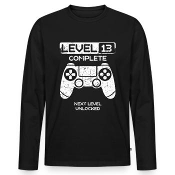 13th birthday 13 years Gamer Level Complete - Men's Premium Organic Long Sleeve Shirt - black - Front - Nico (187cm)