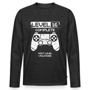 16. Geburtstag 16 Jahre Gamer Level Complete - Männer Premium Bio Langarmshirt - Anthrazit meliert - Vorne - Nico (187cm)