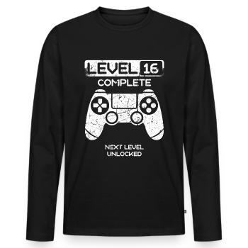 16. Geburtstag 16 Jahre Gamer Level Complete - Männer Premium Bio Langarmshirt - Schwarz - Vorne - Nico (187cm)