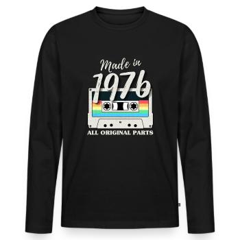 Vintage Jahrgang 1976 Kassette Geburtstag Retro - Männer Premium Bio Langarmshirt - Schwarz - Vorne - Nico (187cm)