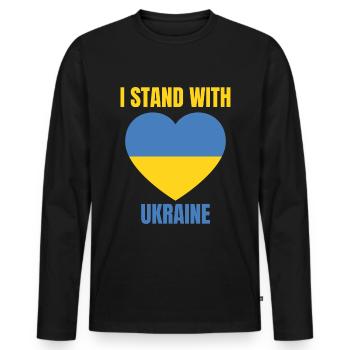 Je me tiens avec le drapeau ukrainien vintage de l’Ukraine - T-shirt manches longues Premium bio Homme - noir - Devant - Nico (187cm)