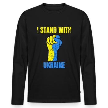 Je me tiens avec le drapeau ukrainien vintage de l’Ukraine - T-shirt manches longues Premium bio Homme - noir - Devant - Nico (187cm)