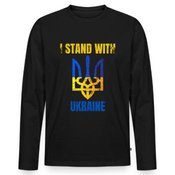 Je me tiens avec le drapeau ukrainien vintage de l’Ukraine - T-shirt manches longues Premium bio Homme - noir - Devant - Nico (187cm)