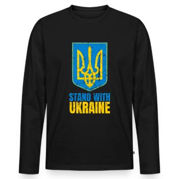 Stand avec Ukraine Vintage Ukraine Flag - T-shirt manches longues Premium bio Homme - noir - Devant - Nico (187cm)