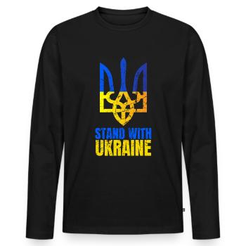 Stand avec Ukraine Vintage Ukraine Flag - T-shirt manches longues Premium bio Homme - noir - Devant - Nico (187cm)