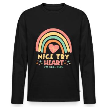 Nice Try Heart Attack Survivor Rainbow Gifts - Men's Premium Organic Long Sleeve Shirt - black - Front - Nico (187cm)