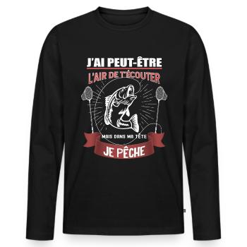 L'Air De T'Ecouter Message Drôle Homme Pêcheur - T-shirt manches longues Premium bio Homme - noir - Devant - Nico (187cm)