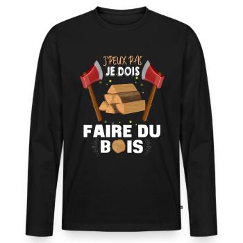 Bois Humour métier Du Bois Bûcheron - T-shirt manches longues Premium bio Homme - noir - Devant - Nico (187cm)