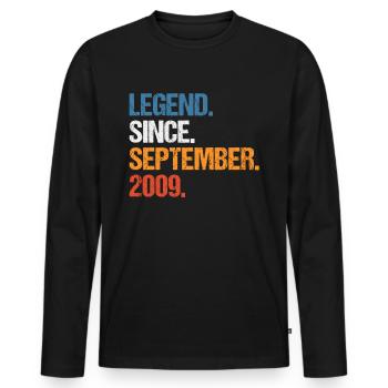 Légende depuis septembre 2009 Anniversaire - T-shirt manches longues Premium bio Homme - noir - Devant - Nico (187cm)
