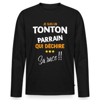 Mon Tonton parrain Qui Déchire Humour Oncle - T-shirt manches longues Premium bio Homme - noir - Devant - Nico (187cm)