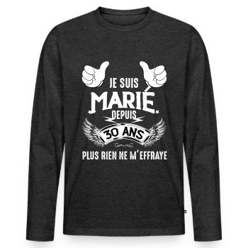 Noces De Perle Mariage 30 Ans - T-shirt manches longues Premium bio Homme - anthracite chiné - Devant - Nico (187cm)