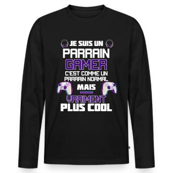 Parrain Gamer Jeux Vidéo Passion Geek - T-shirt manches longues Premium bio Homme - noir - Devant - Nico (187cm)