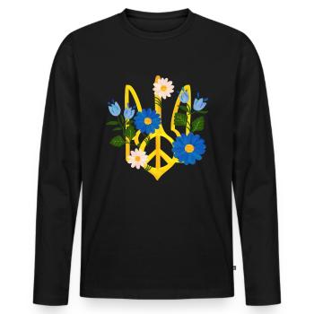 Soutenez l’Ukraine, la paix et non la guerre - T-shirt manches longues Premium bio Homme - noir - Devant - Nico (187cm)