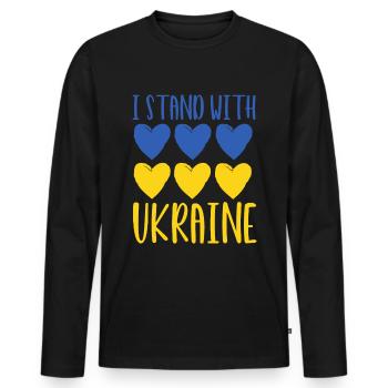 Soutenez l’Ukraine, la paix et non la guerre - T-shirt manches longues Premium bio Homme - noir - Devant - Nico (187cm)