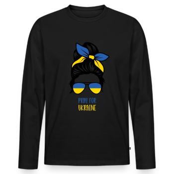 Soutenez l’Ukraine, la paix et non la guerre - T-shirt manches longues Premium bio Homme - noir - Devant - Nico (187cm)
