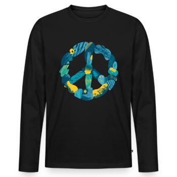 Soutenez l’Ukraine, la paix et non la guerre - T-shirt manches longues Premium bio Homme - noir - Devant - Nico (187cm)
