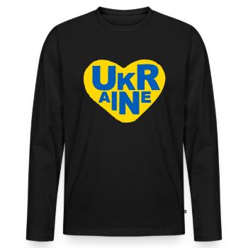 Soutenez l’Ukraine, la paix et non la guerre - T-shirt manches longues Premium bio Homme - noir - Devant - Nico (187cm)