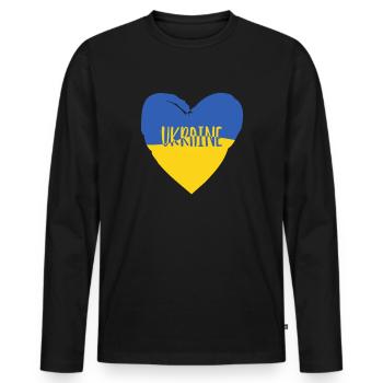 Soutenez l’Ukraine, la paix et non la guerre - T-shirt manches longues Premium bio Homme - noir - Devant - Nico (187cm)