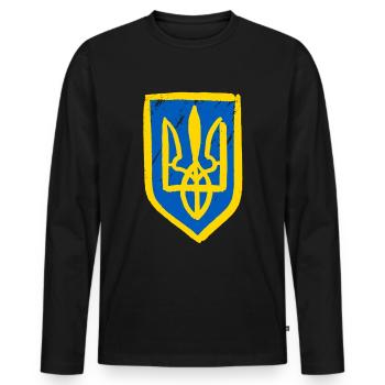 Soutenez l’Ukraine, la paix et non la guerre - T-shirt manches longues Premium bio Homme - noir - Devant - Nico (187cm)