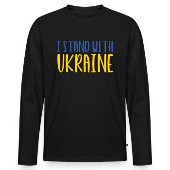 Soutenez l’Ukraine, la paix et non la guerre - T-shirt manches longues Premium bio Homme - noir - Devant - Nico (187cm)