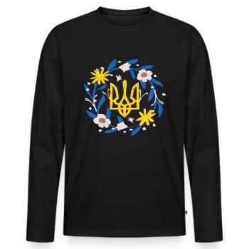 Soutenez l’Ukraine, la paix et non la guerre - T-shirt manches longues Premium bio Homme - noir - Devant - Nico (187cm)