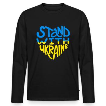 Soutenez l’Ukraine, la paix et non la guerre - T-shirt manches longues Premium bio Homme - noir - Devant - Nico (187cm)