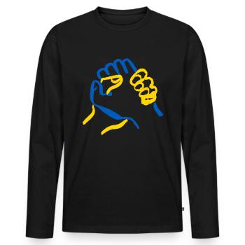 Soutenez l’Ukraine, la paix et non la guerre - T-shirt manches longues Premium bio Homme - noir - Devant - Nico (187cm)