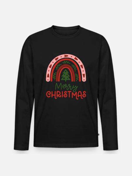 Weihnachten Regenbogen Frohe Weihnachten - Männer Premium Bio Langarmshirt - Schwarz