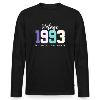 30 ans né en 1993 rétro 30e anniversaire - T-shirt manches longues Premium bio Homme - noir - Devant - Nico (187cm)