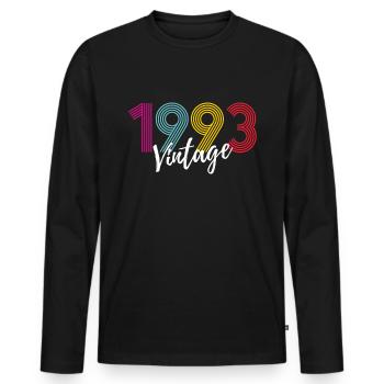 30 ans né en 1993 rétro 30e anniversaire - T-shirt manches longues Premium bio Homme - noir - Devant - Nico (187cm)