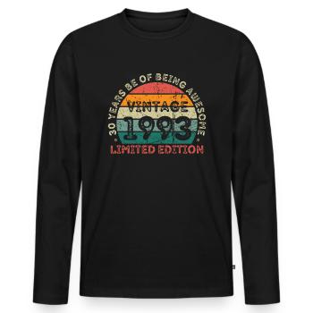 30 ans né en 1993 rétro 30e anniversaire - T-shirt manches longues Premium bio Homme - noir - Devant - Nico (187cm)