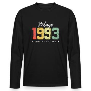 30 ans né en 1993 rétro 30e anniversaire - T-shirt manches longues Premium bio Homme - noir - Devant - Nico (187cm)