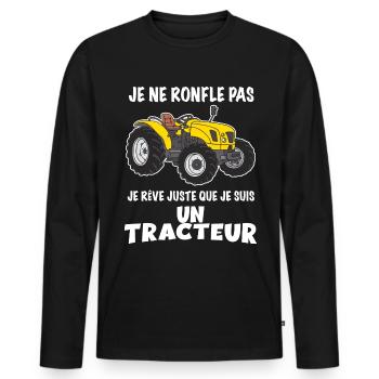 Le tracteur qui ronfle Humour pour papa - T-shirt manches longues Premium bio Homme - noir - Devant - Nico (187cm)