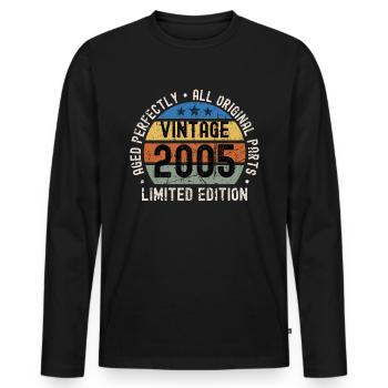 18ème Anniversaire Millésime 2005 - T-shirt manches longues Premium bio Homme - noir - Devant - Nico (187cm)