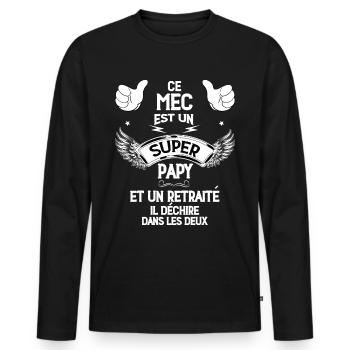 Mon Papy est Ce Mec Qui Déchire - T-shirt manches longues Premium bio Homme - noir - Devant - Nico (187cm)
