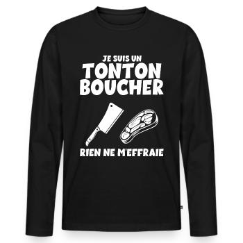 Je Suis Un tonton Boucher Humour Homme Boucherie - T-shirt manches longues Premium bio Homme - noir - Devant - Nico (187cm)