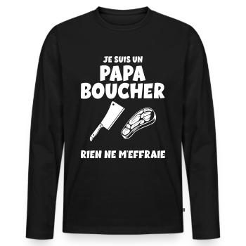 Papa Boucher Le Meilleur Et Courageux - T-shirt manches longues Premium bio Homme - noir - Devant - Nico (187cm)