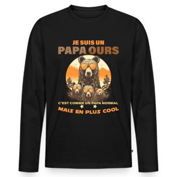 Papa Ours 3 Enfants Lunettes Cool - T-shirt manches longues Premium bio Homme - noir - Devant - Nico (187cm)