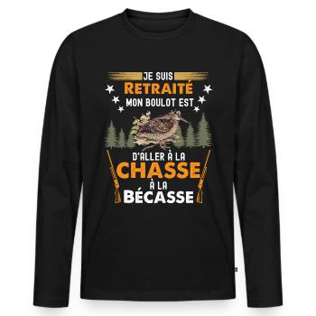 Retraité Chasseur de bécasse Humour Chasse Gibiers - T-shirt manches longues Premium bio Homme - noir - Devant - Nico (187cm)