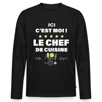 Tablier Ici C'est Moi Le chef Cadeau Homme - T-shirt manches longues Premium bio Homme - noir - Devant - Nico (187cm)