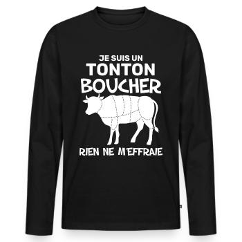 Tonton Boucher Cadeau Drôle Oncle Boucherie - T-shirt manches longues Premium bio Homme - noir - Devant - Nico (187cm)