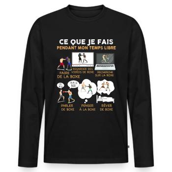 Boxe Temps Libre Humour Cadeau Homme Ou Enfant - T-shirt manches longues Premium bio Homme - noir - Devant - Nico (187cm)