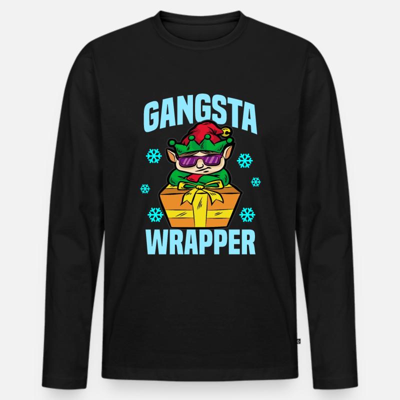 GANGSTA WRAPPER ELF - Männer Premium Bio Langarmshirt - Schwarz