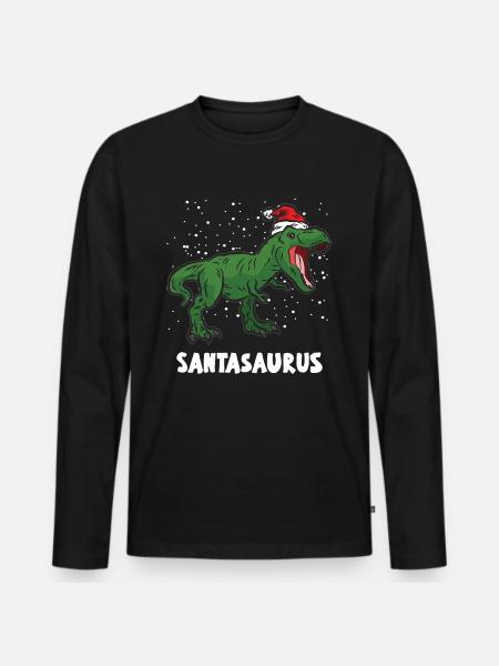 SANTASAURUS dino dinosaur julehumor - Premium økologisk langermet T-skjorte for menn - svart