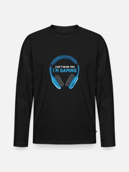 Computer-afspiller headset hovedtelefon humor vittighed - Premium økologisk langærmet T-shirt til mænd - sort
